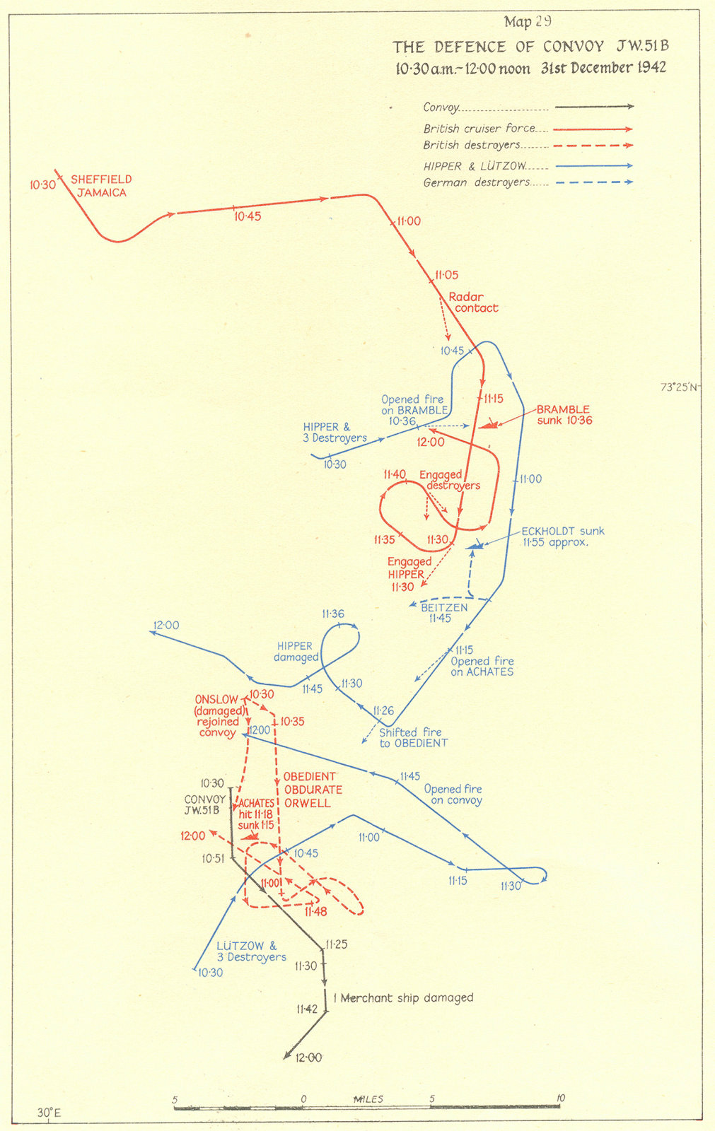 Associate Product ARCTIC. Defence of Convoy JW 51B 10. 30 am-12. 00 noon 31st Dec 1942 1956 map