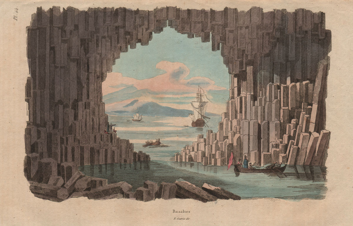 GEOLOGY. Basaltes. Basalt columns. Sailing ship. 1833 old antique print