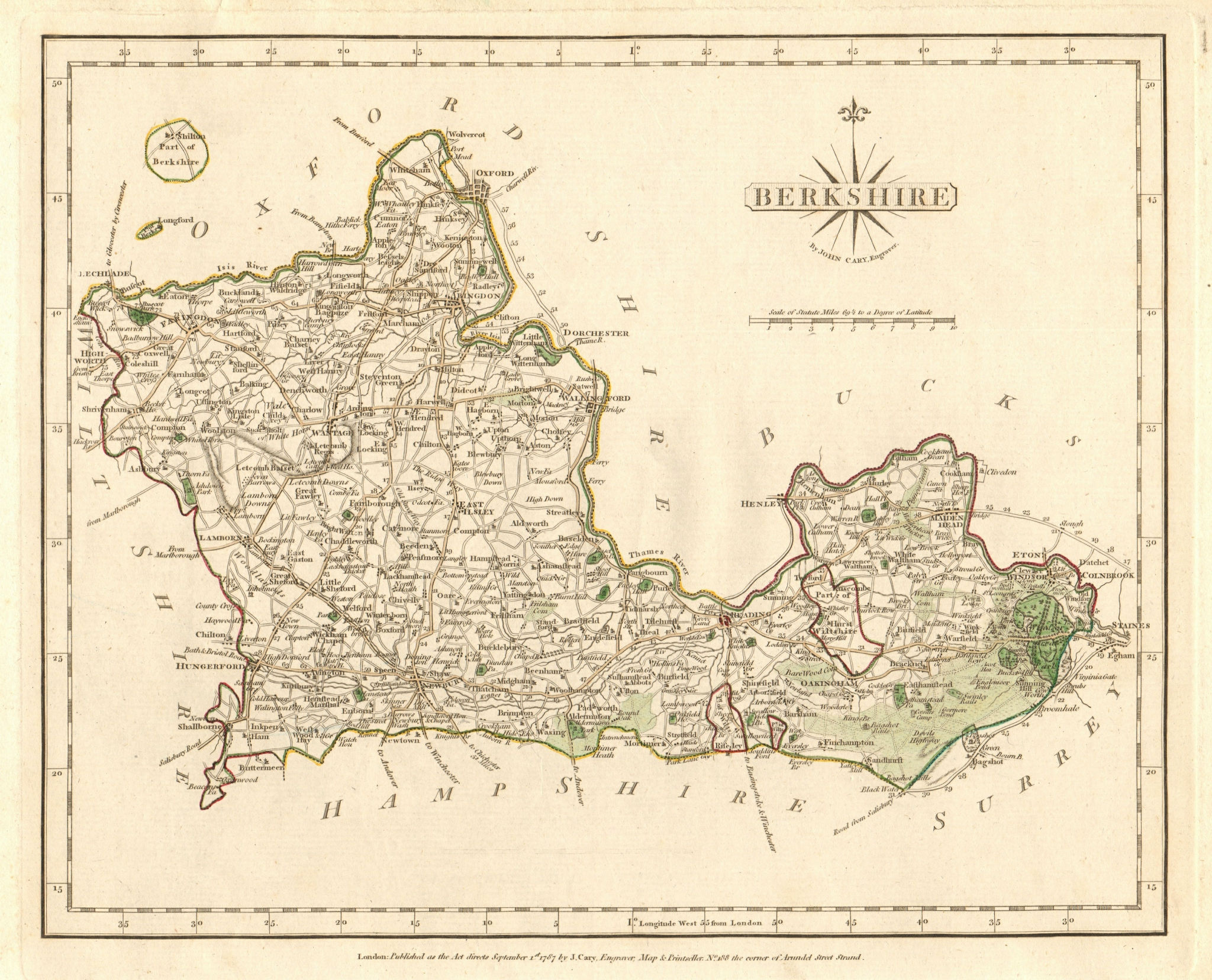 Associate Product Antique county map of BERKSHIRE by JOHN CARY. Original outline colour 1787