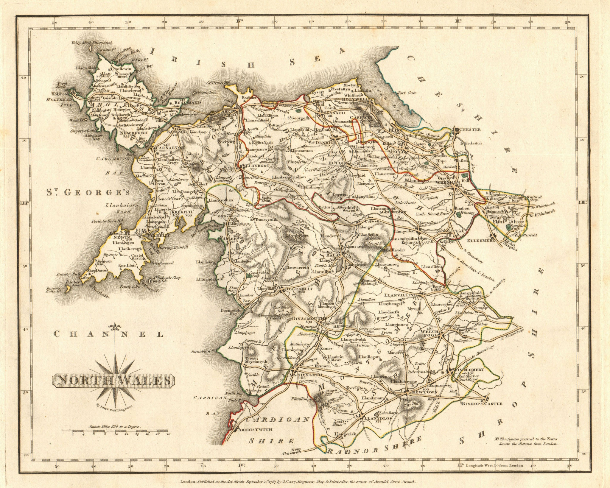 Aberystwyth Aberdovey Rhayader Machynlleth CAMBRIAN MOUNTAINS CARY 1794 map 