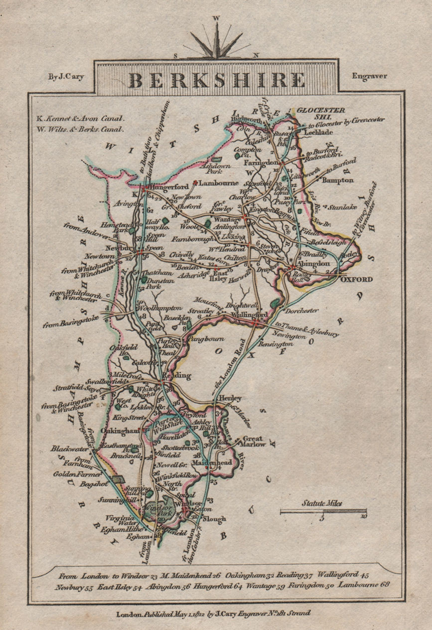 Associate Product BERKSHIRE by John CARY. Miniature antique county map. Original colour 1812