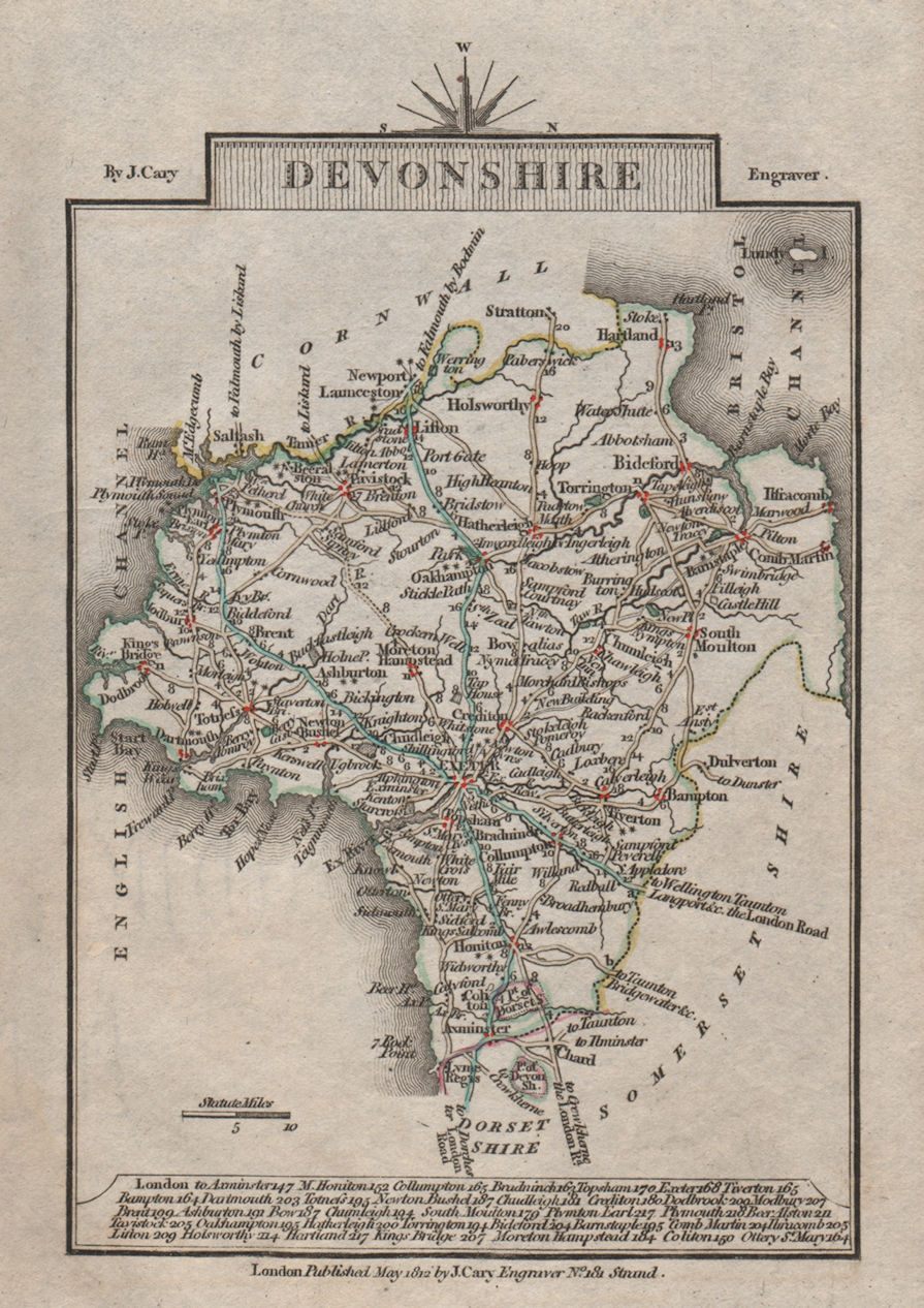 Associate Product DEVONSHIRE by John CARY. Miniature antique county map. Original colour 1812