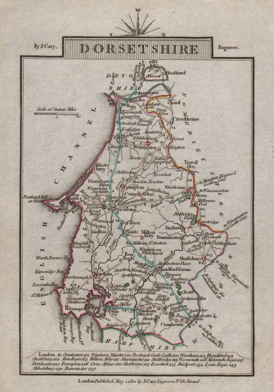 Associate Product DORSETSHIRE by John CARY. Miniature antique county map. Original colour 1812