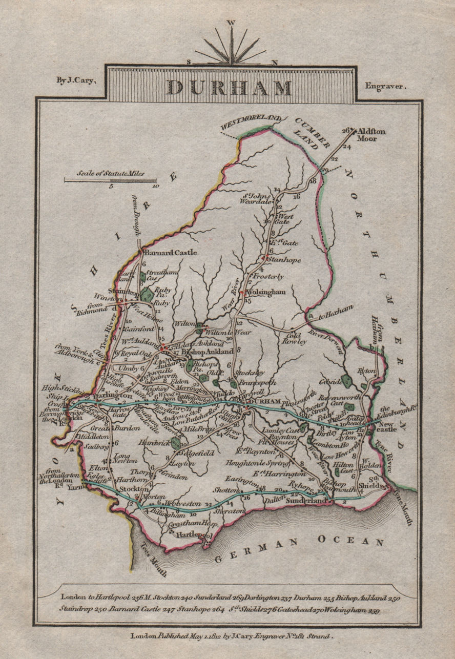 Associate Product DURHAM by John CARY. Miniature antique county map. Original colour 1812
