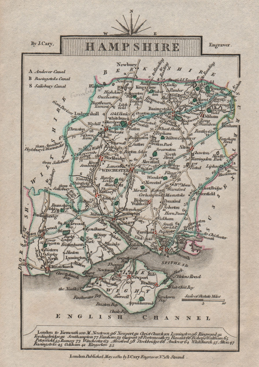 Associate Product HAMPSHIRE by John CARY. Miniature antique county map. Original colour 1812