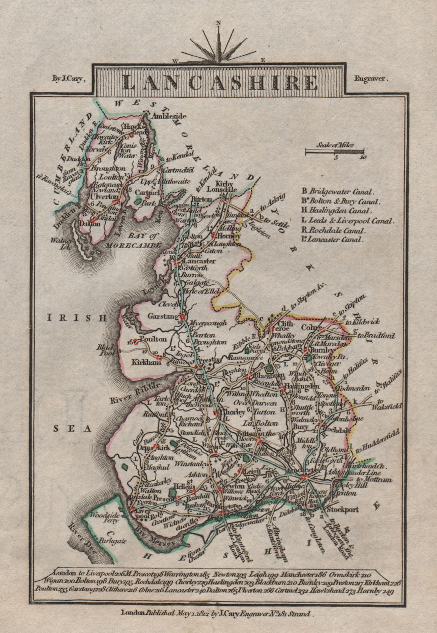 Associate Product LANCASHIRE by John CARY. Miniature antique county map. Original colour 1812