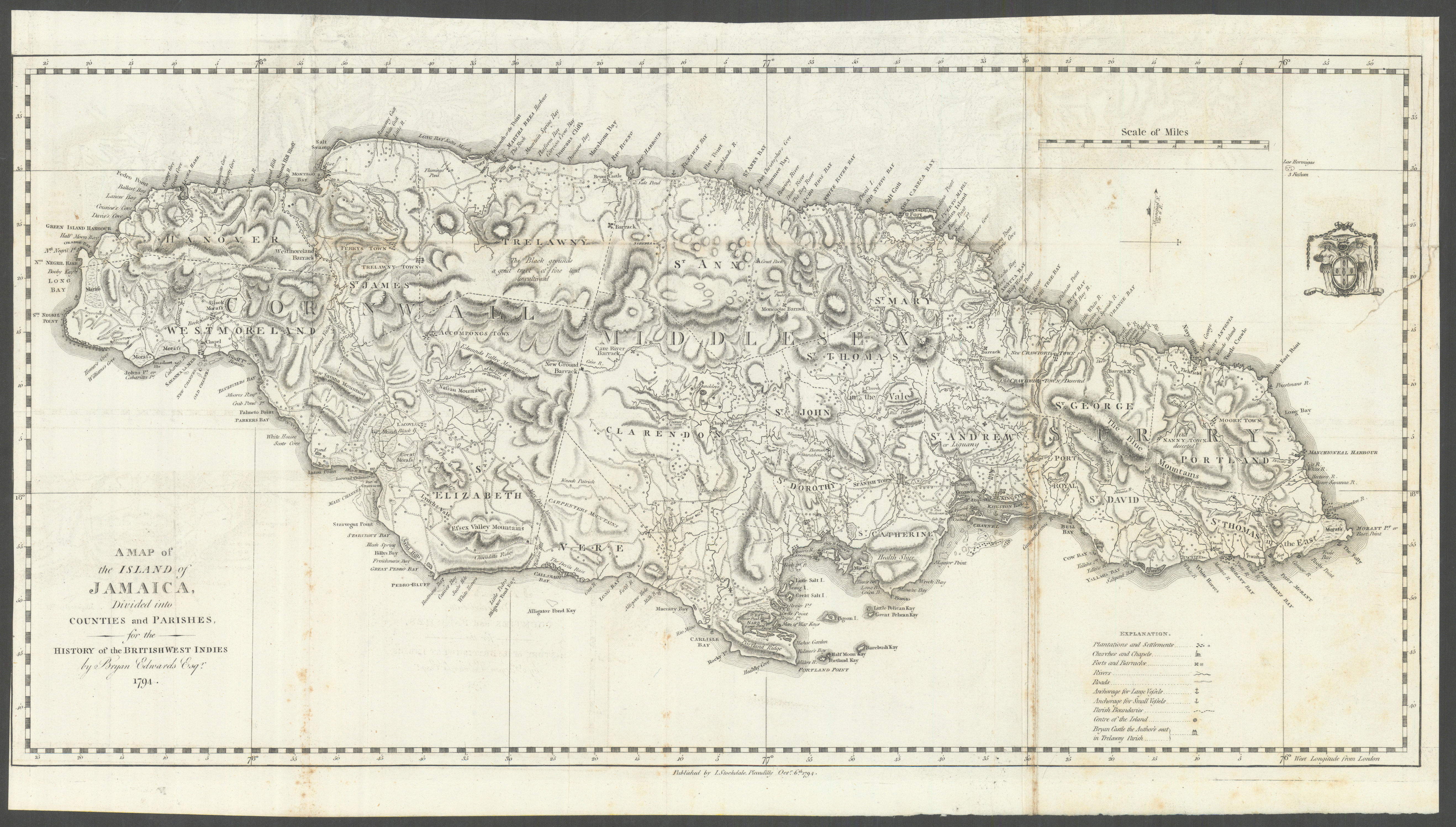 Associate Product 'A Map of the Island of JAMAICA', by Bryan EDWARDS. West Indies. Caribbean 1794