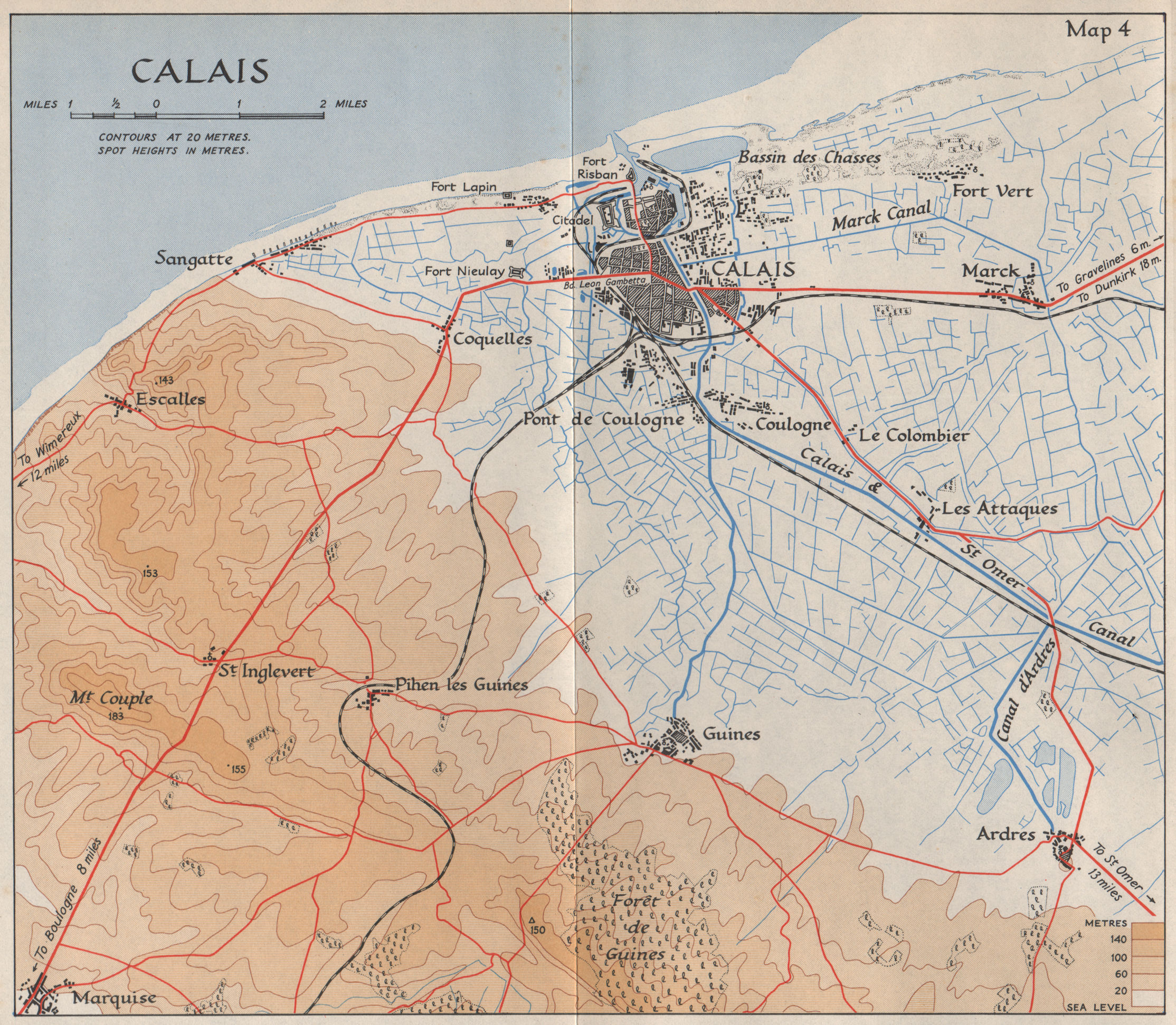 Associate Product CALAIS town plan & environs in 1940. Pas-de-Calais. Sangatte Guines 1953 map