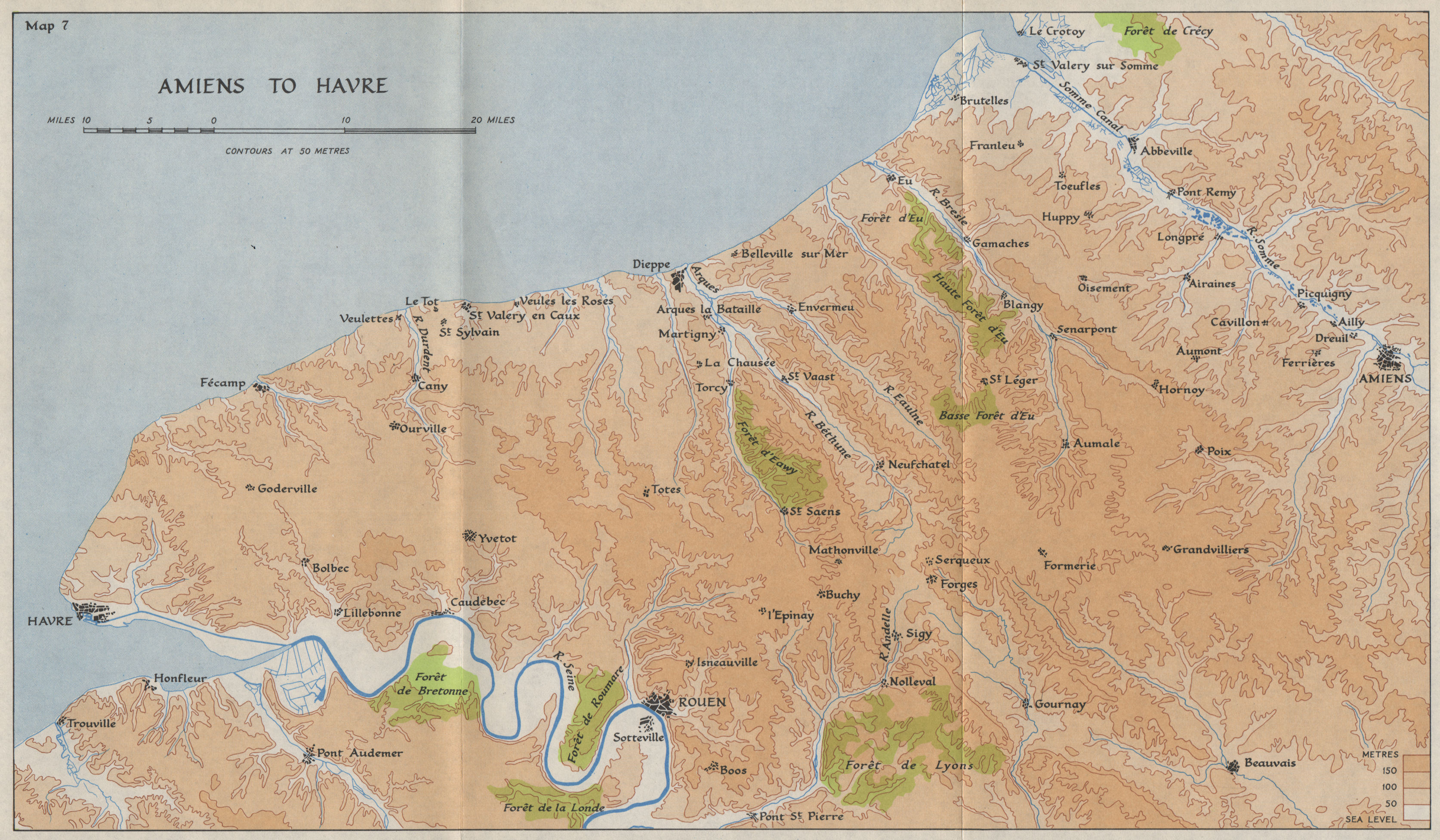 SEINE-MARITIME in 1940. Amiens Le Havre Dieppe Rouen. HMSO 1953 old map