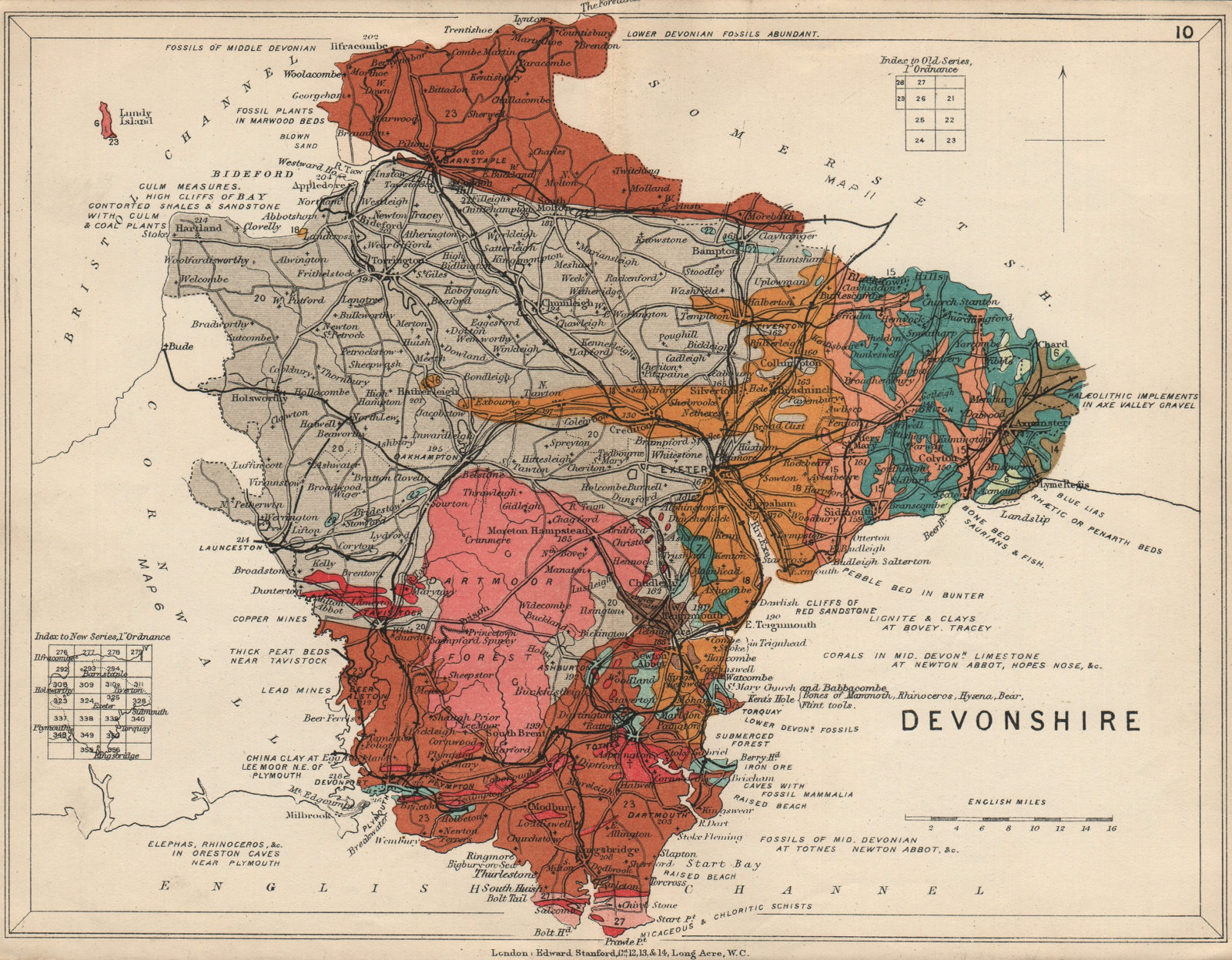 DEVON Devonshire. Geological map. STANFORD 1913 old antique plan chart