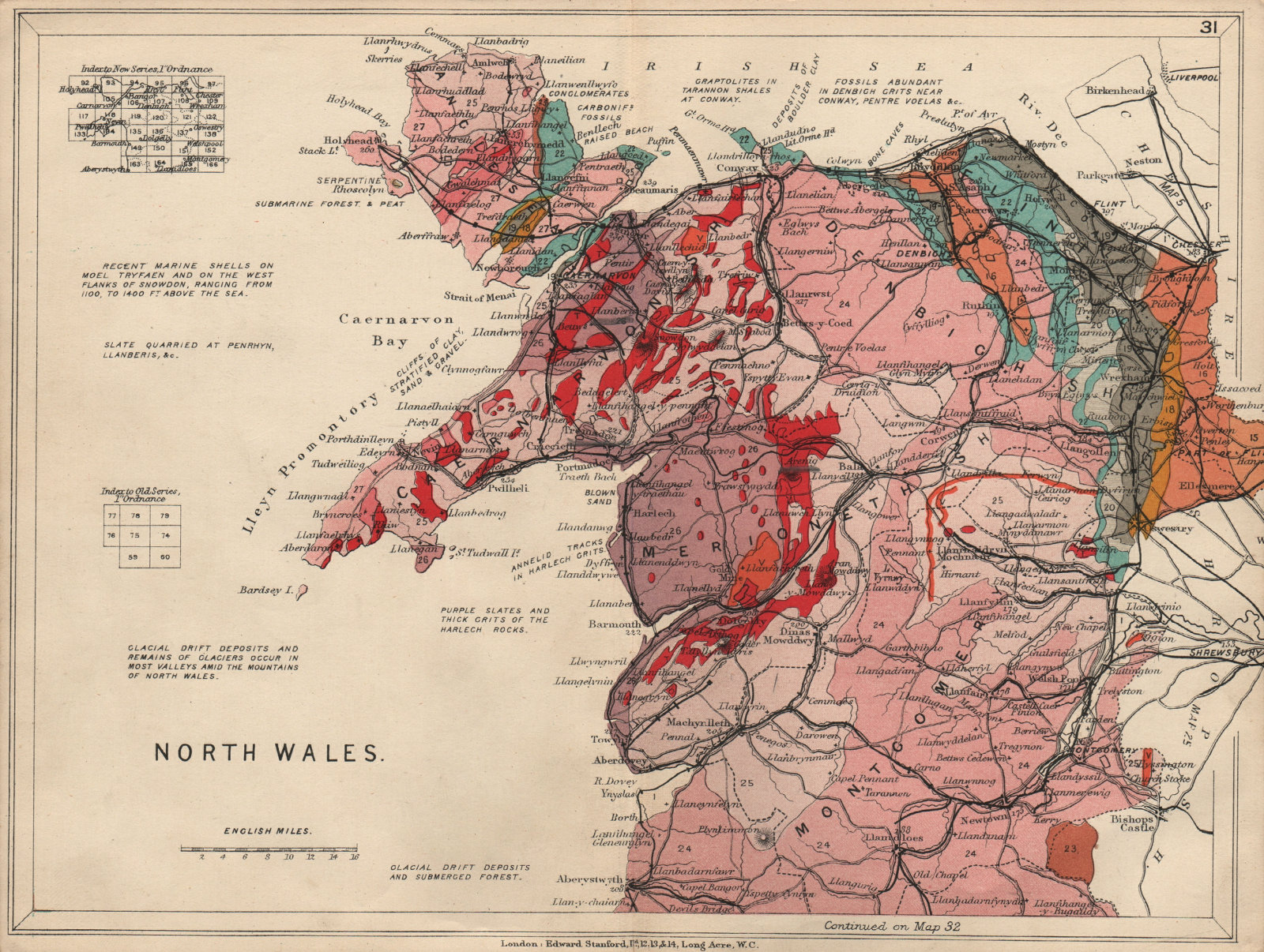 Associate Product NORTH WALES Geological map. STANFORD 1913 old antique vintage plan chart