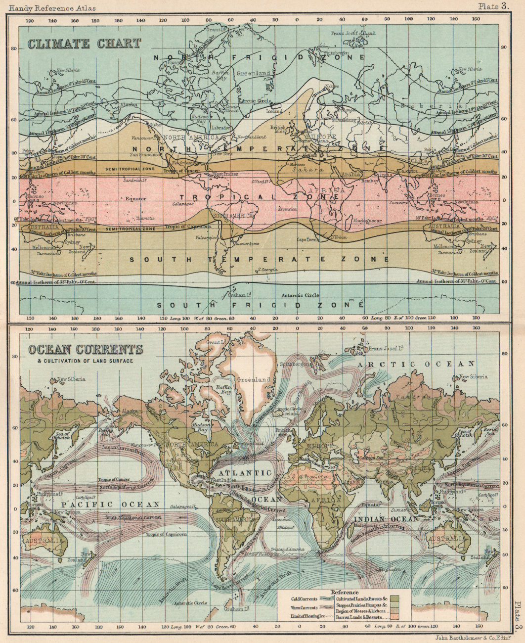 World Climate Chart Ocean Currents. BARTHOLOMEW 1904 old antique map