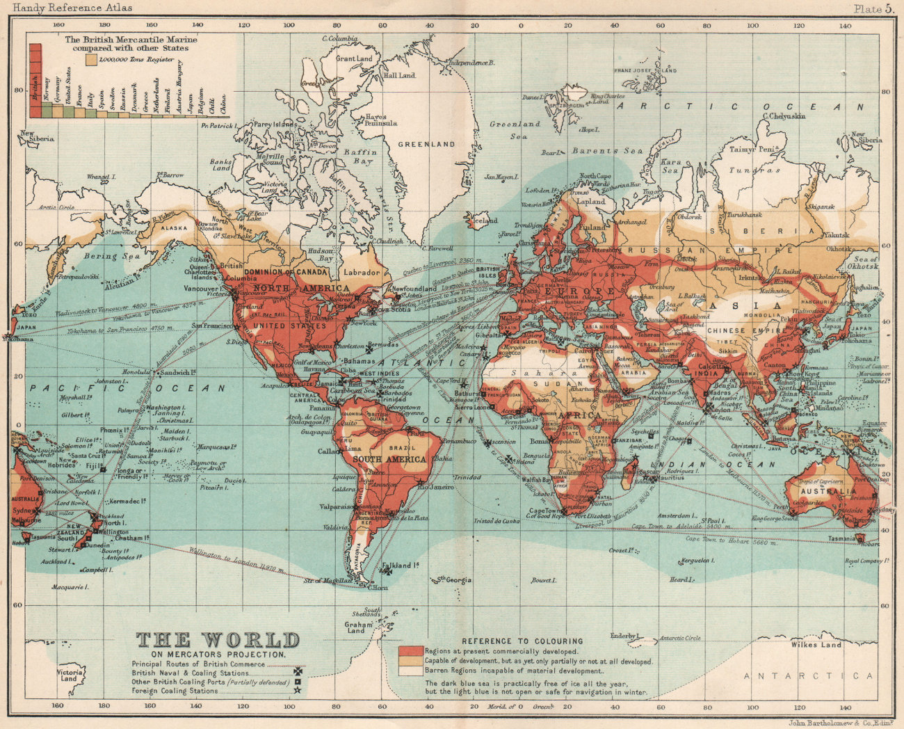 Associate Product Commercial Chart of The World. Coaling stations. BARTHOLOMEW 1904 old map