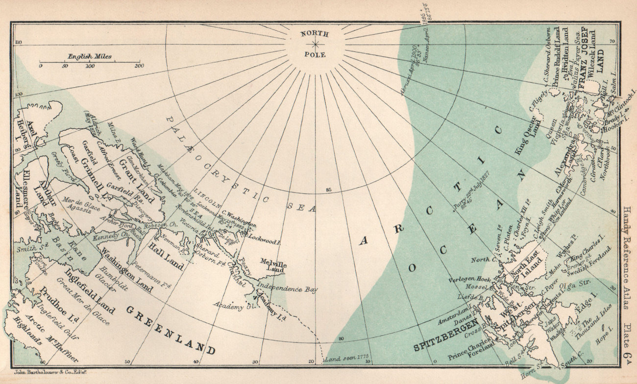 Associate Product Greenland, Spitzbergen & Franz Josef Land. Arctic Ocean. BARTHOLOMEW 1904 map