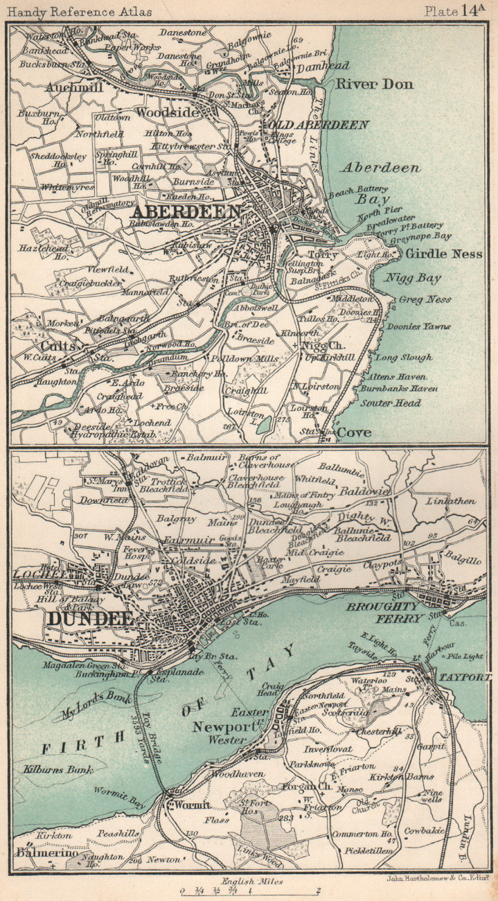 Environs of Aberdeen & Dundee. Scottish Cities. BARTHOLOMEW 1904 old map