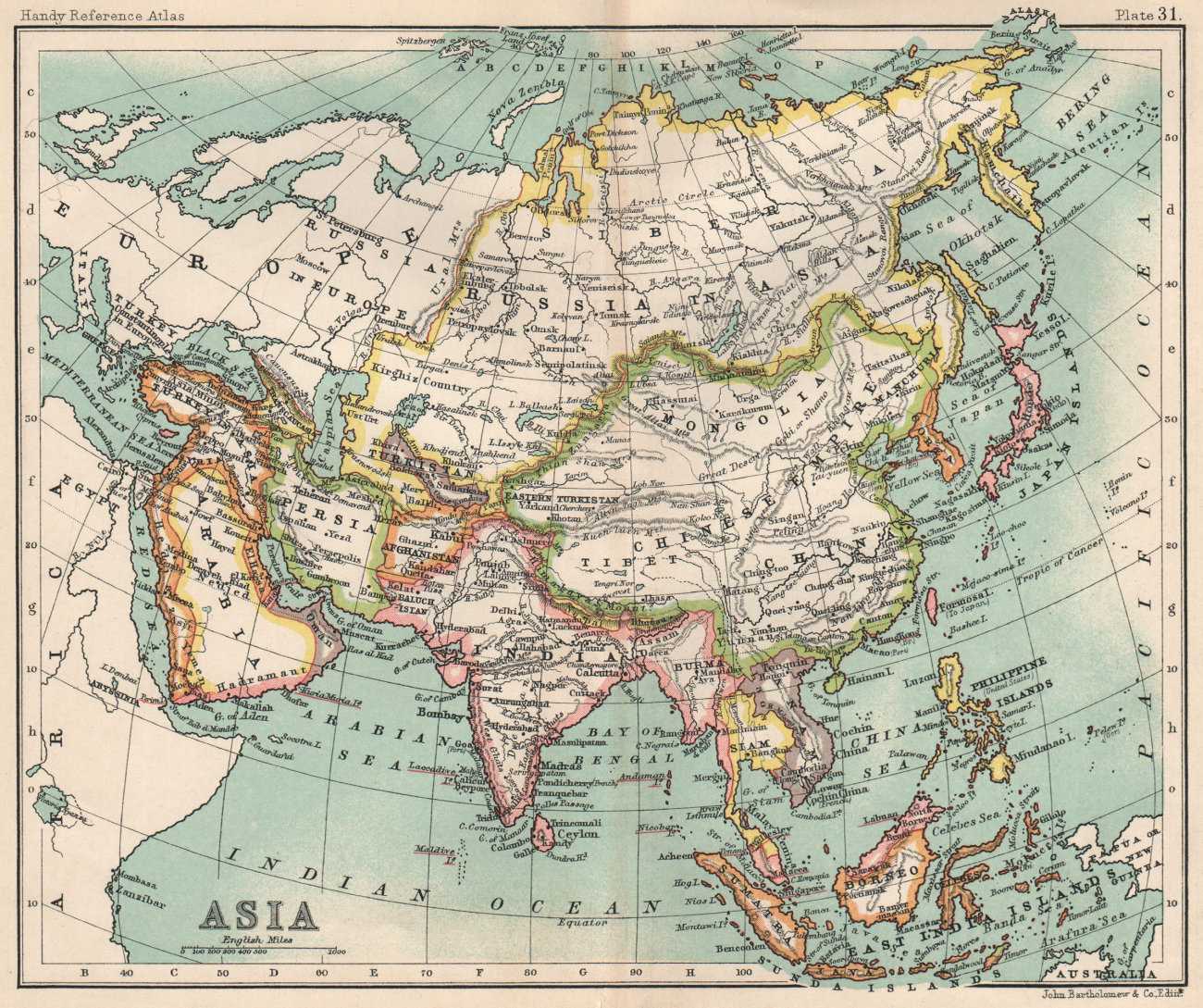 Asia. British India Siam Anam Hejaz. BARTHOLOMEW 1904 old antique map chart