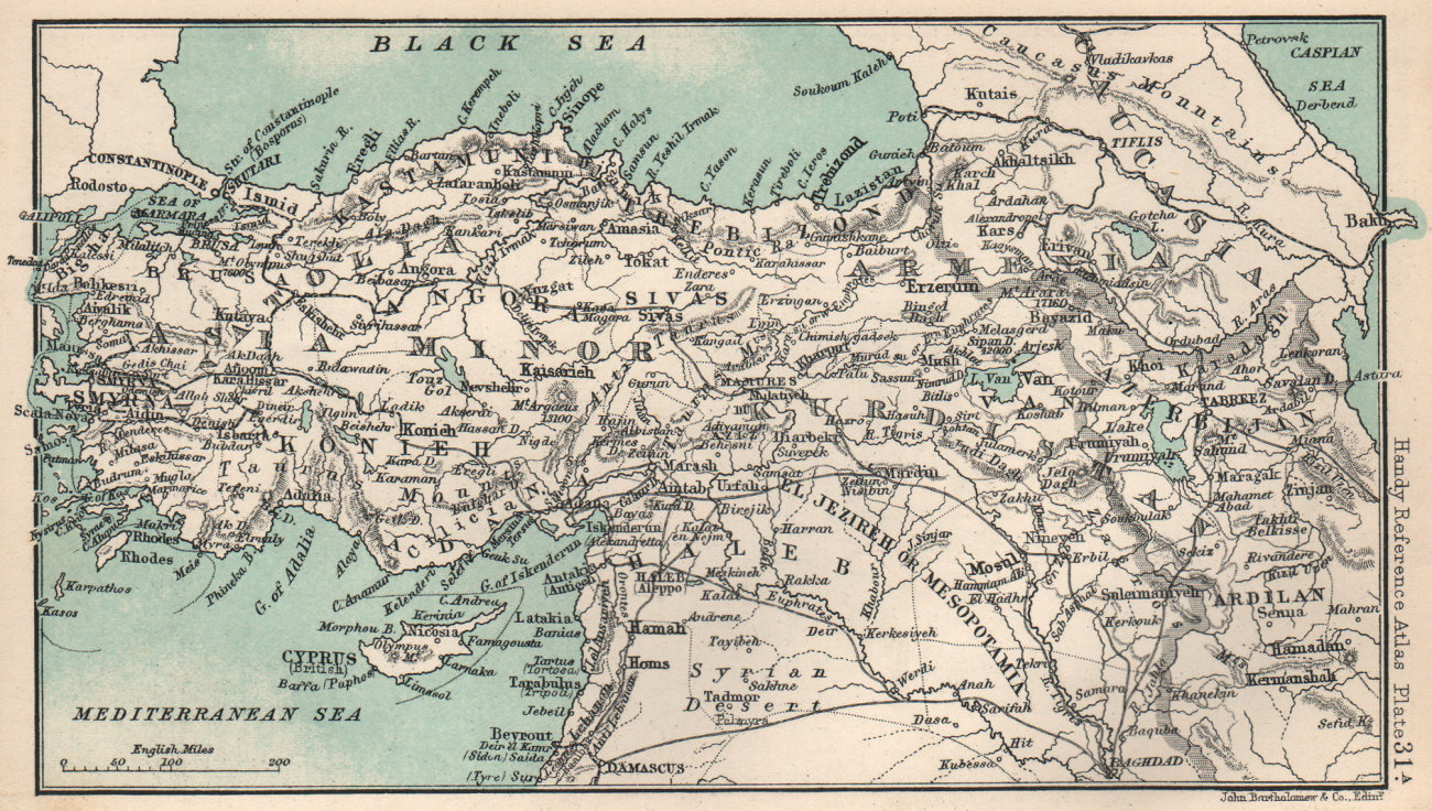 Asia Minor. Turkey Armenia Kurdistan. BARTHOLOMEW 1904 old antique map chart