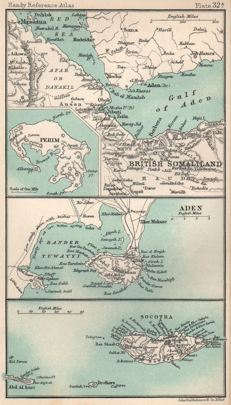 Gulf of Aden & British Somaliland, Perim, Aden & Socotra. Yemen 1904 old map