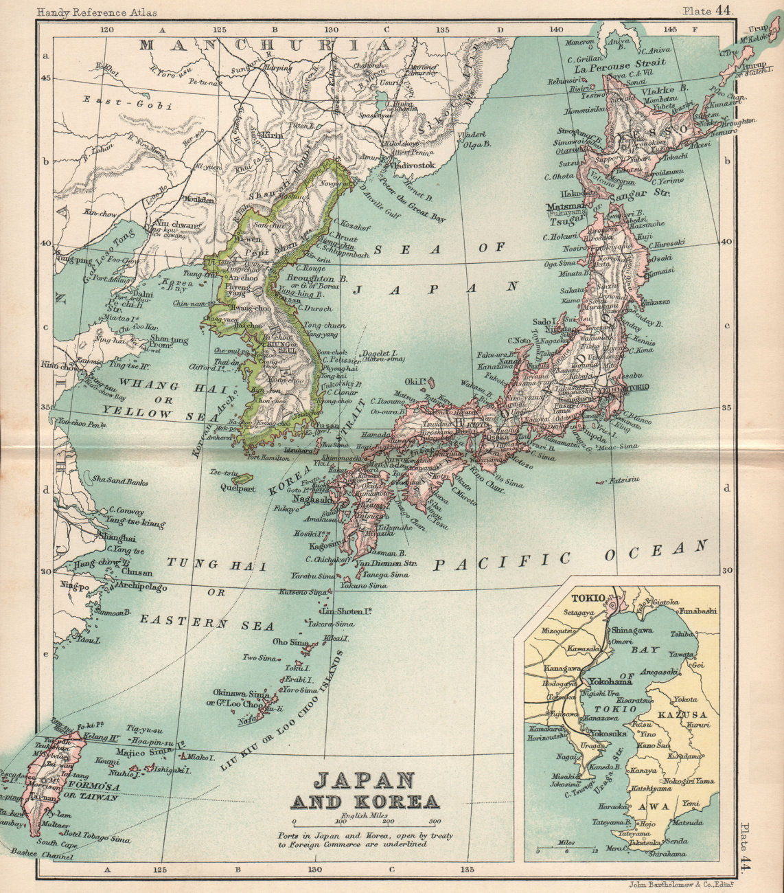 Japan and Korea including Formosa/Taiwan. East Asia. BARTHOLOMEW 1904 old map
