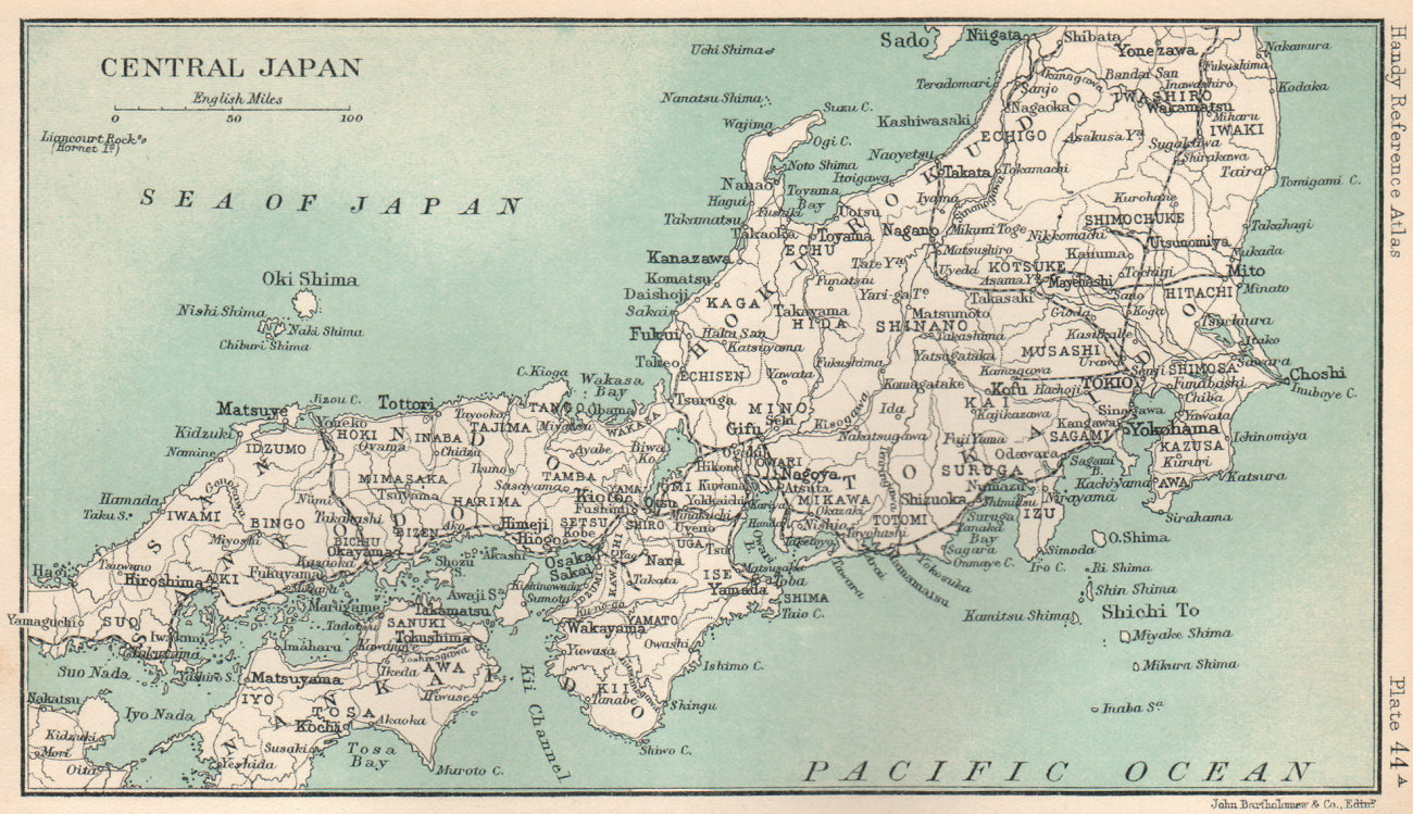 Central Japan. BARTHOLOMEW 1904 old antique vintage map plan chart