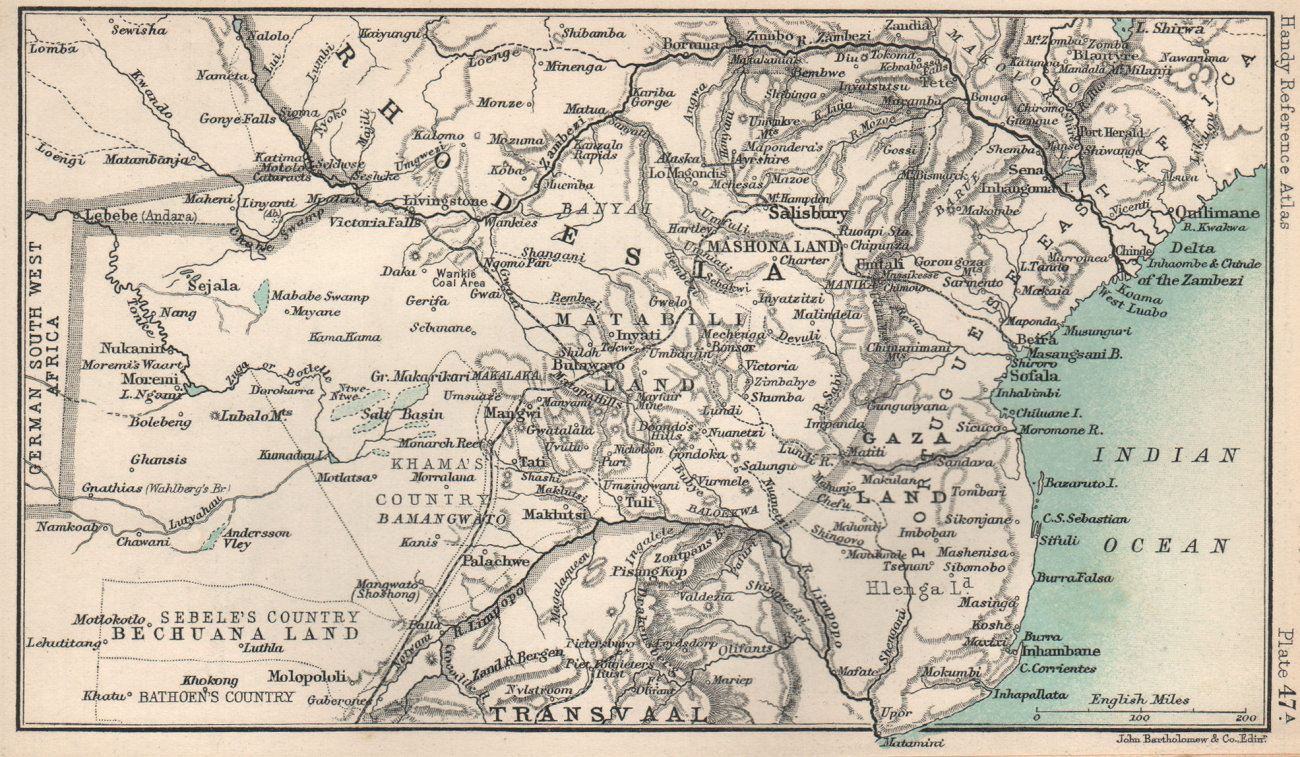 South East Africa. Rhodesia Salisbury Transvaal. BARTHOLOMEW 1904 old map