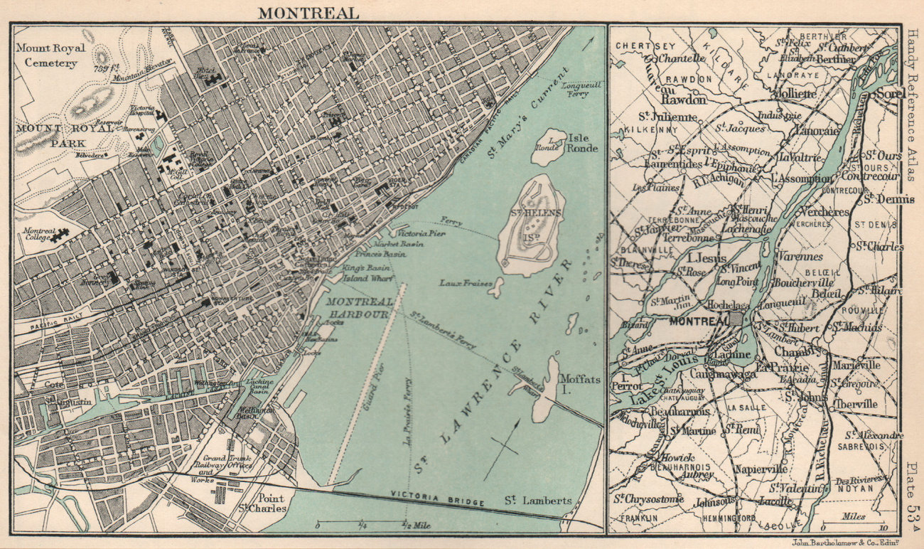 Associate Product Montreal town/city plan & environs. Quebec. BARTHOLOMEW 1904 old antique map