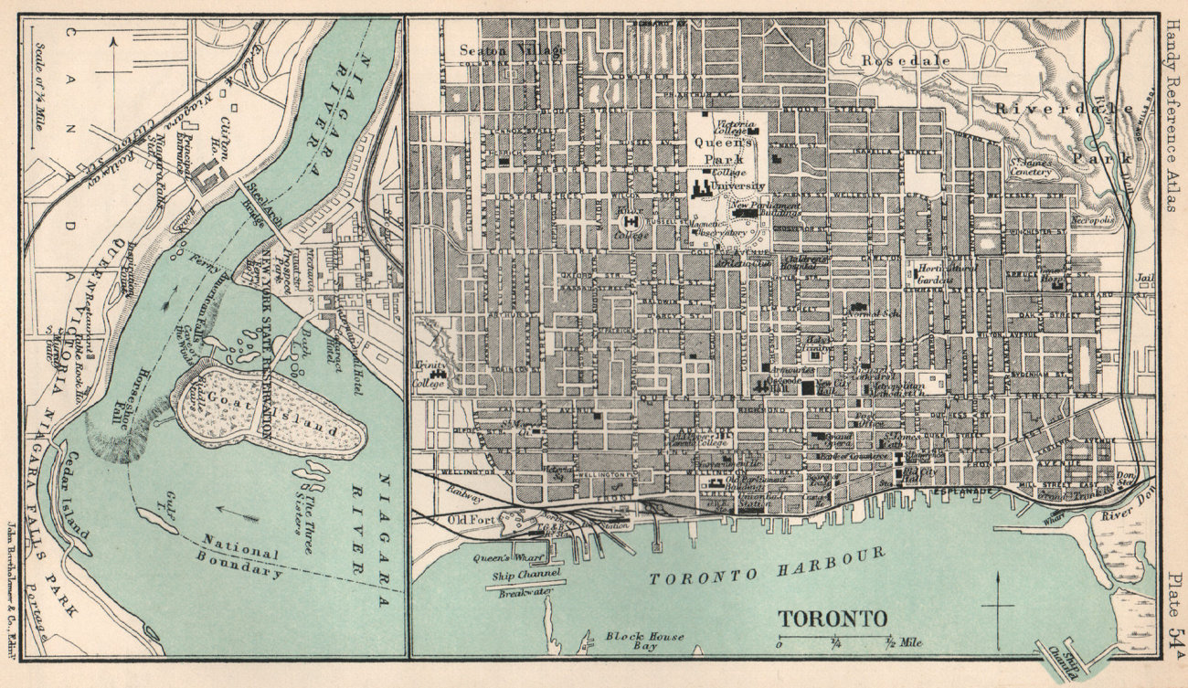 Toronto town/city plan & Niagara Falls. Ontario. BARTHOLOMEW 1904 old map