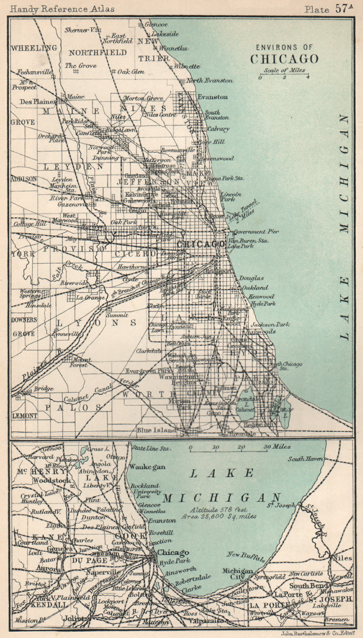 Environs of Chicago. Illinois. BARTHOLOMEW 1904 old antique map plan chart