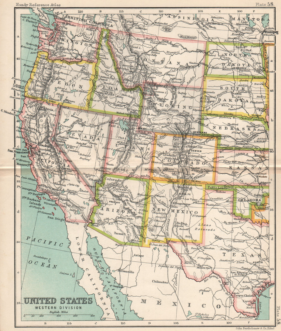 Associate Product United States Western Division. USA. BARTHOLOMEW 1904 old antique map chart