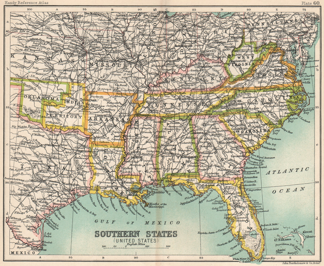 Southern States (United States). Deep South. Indian Territory. USA 1904 map
