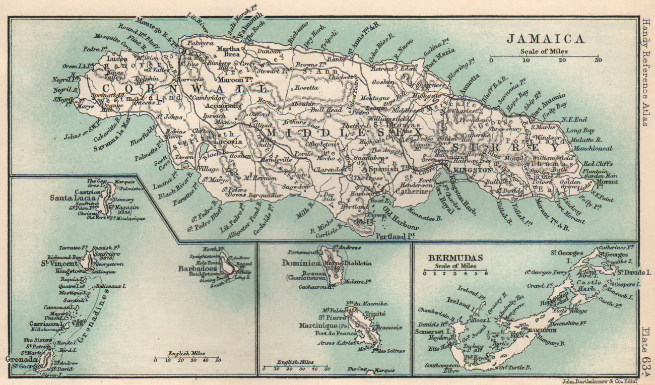 British West Indies. Jamaica Bermuda. St Vincent Barbados St Lucia 1904 map