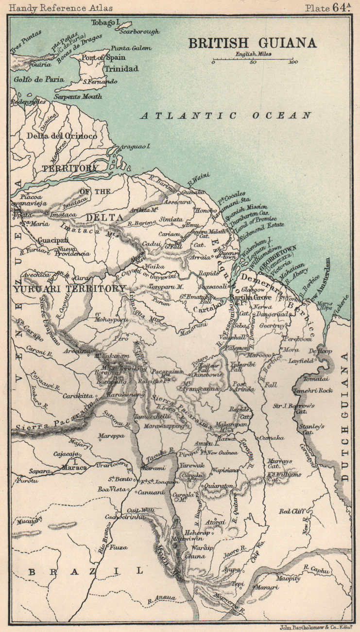British Guiana. Guyana. BARTHOLOMEW 1904 old antique vintage map plan chart