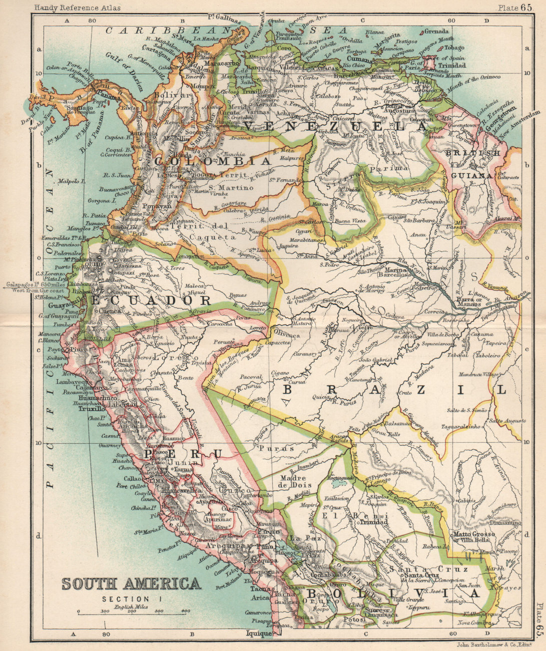 NW South America. Amazonia Ecuador Colombia Venezuela Peru 1904 old map