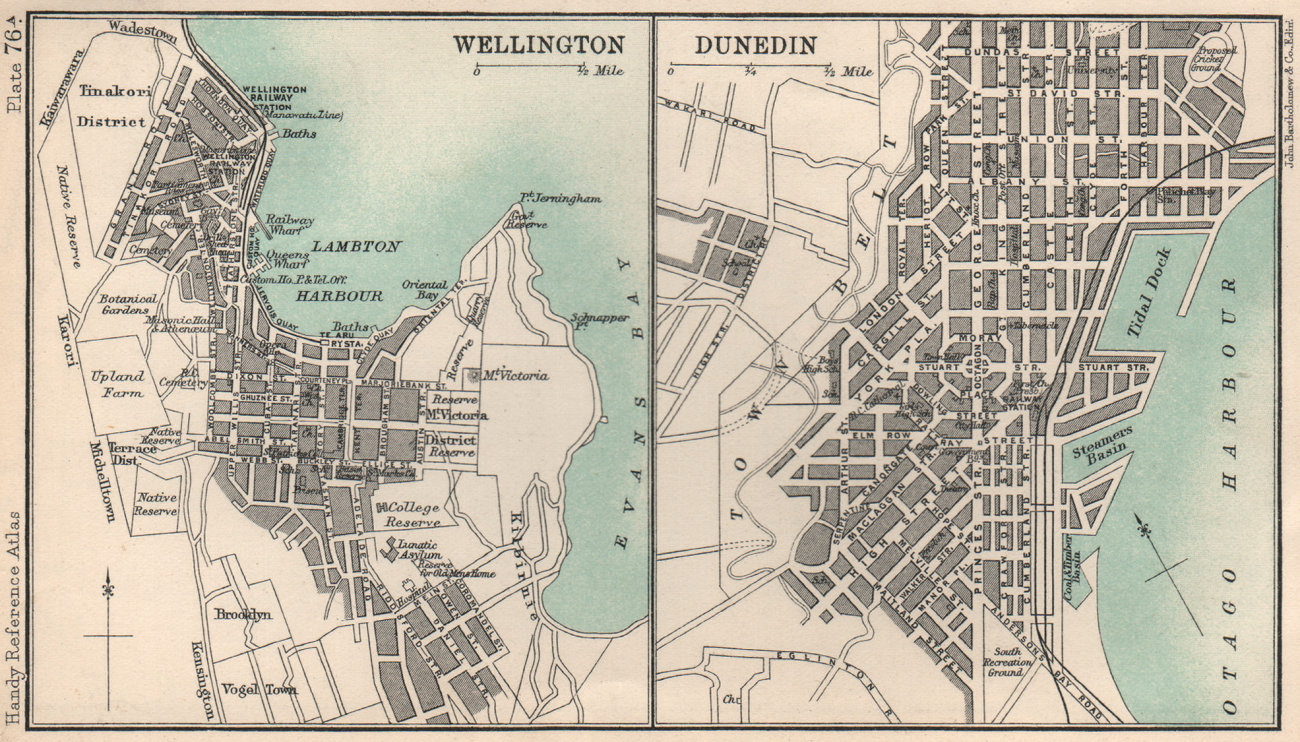 Town/city plans of Wellington & Dunedin. New Zealand. BARTHOLOMEW 1904 ...