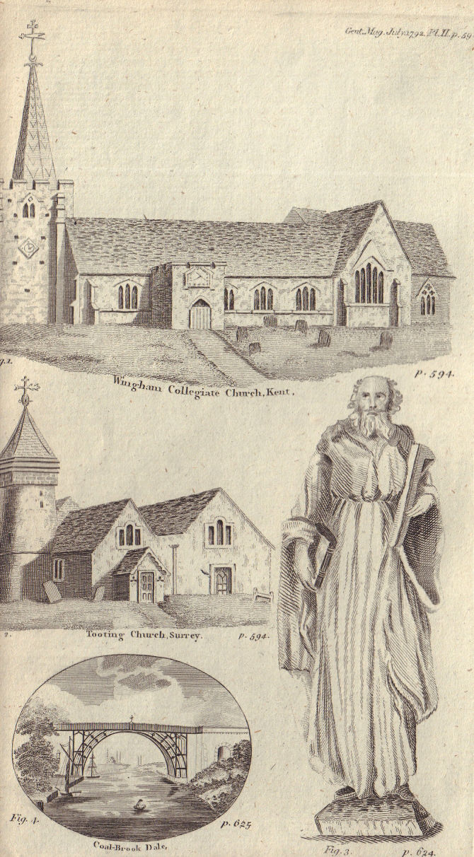 St Mary's Church Wingham Kent Iron Bridge Coalbrookdale St Nicholas Tooting 1792