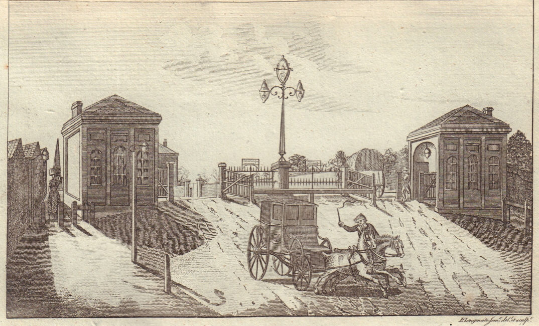 View of the Toll-gates at Hyde Park Corner, London. 1792 old antique print