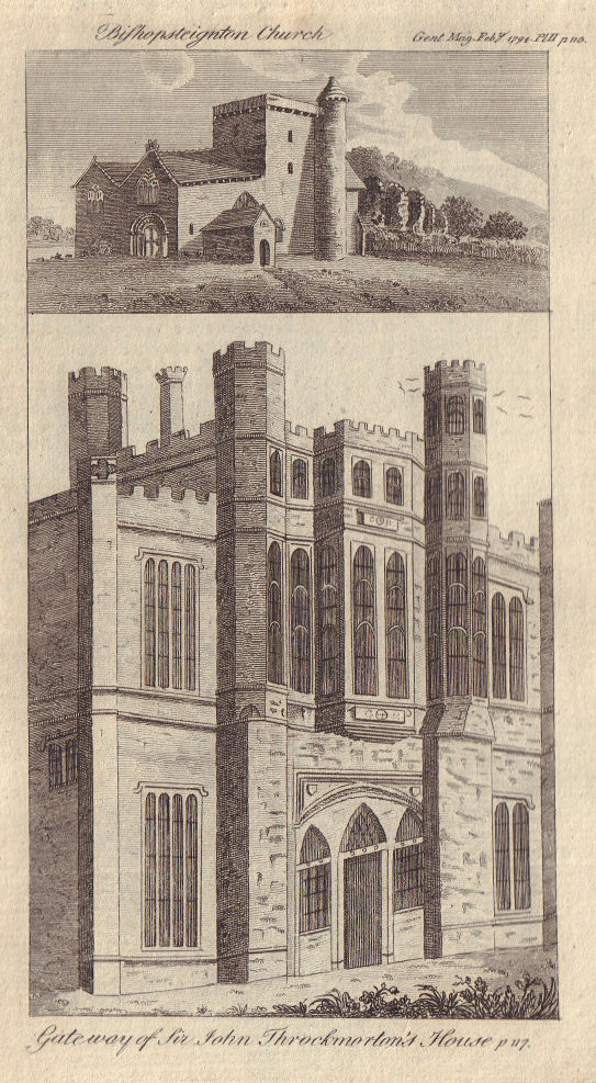 Associate Product St John Church Bishopsteignton Devon. Coughton Court, Warwickshire 1794 print