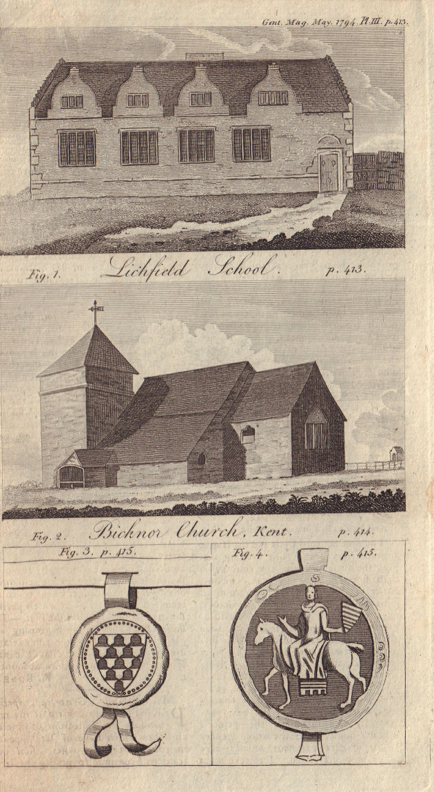 Associate Product Lichfield Grammar School now Council offices. St James Church Bicknor Kent 1794