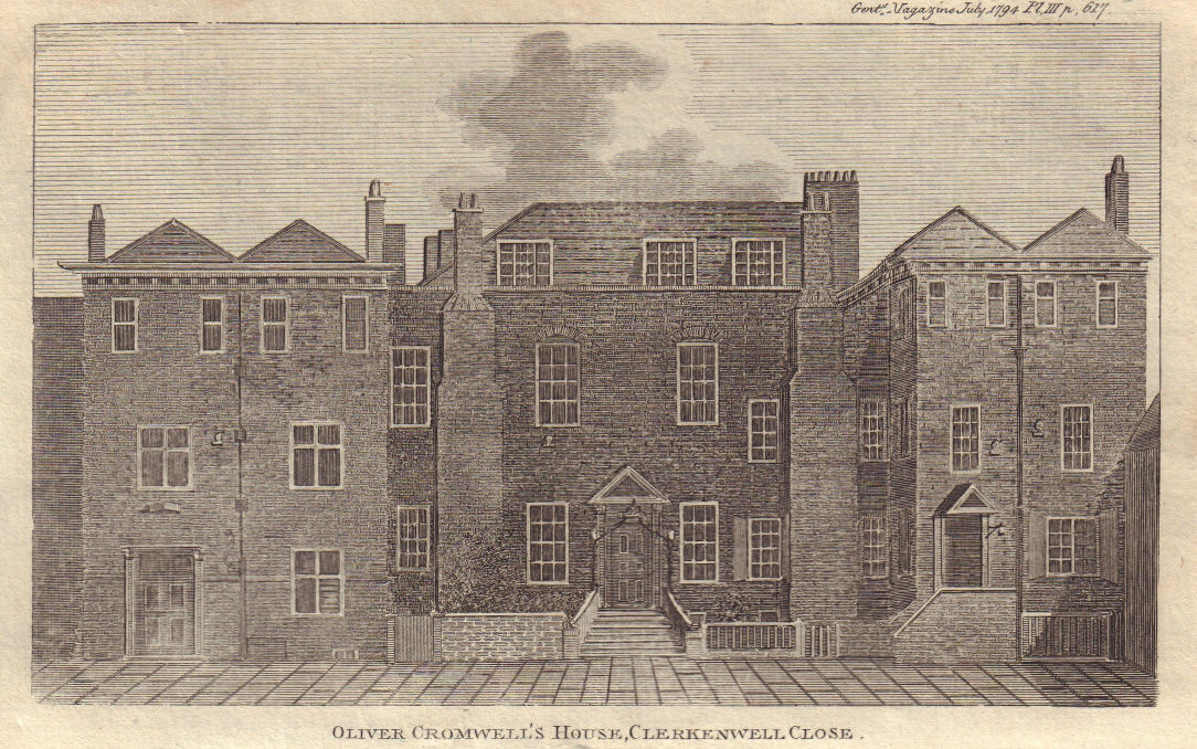 Challoner or Oliver Cromwell's House, Clerkenwell Close, London 1794 old print