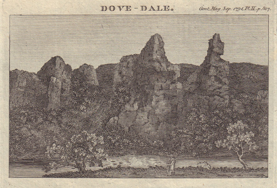 View in Dovedale, Derbyshire 1794 old antique vintage print picture