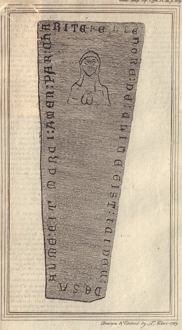 Tombstone for Elinor de Clive in St Helen's Church at Cliffe, Kent 1794 print