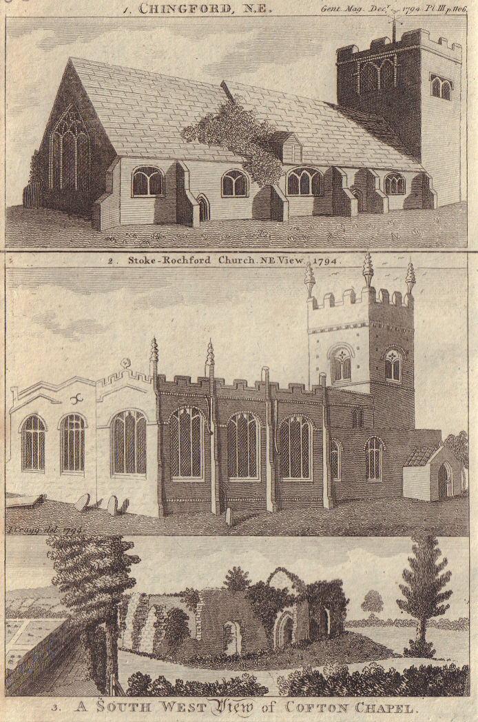 Chingford All Saints. St Andrew & Mary Church Stoke Rochford Cofton Hackett 1794