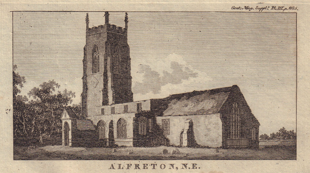 Associate Product View of the Church of St Martin Alfreton in Derbyshire 1794 old antique print