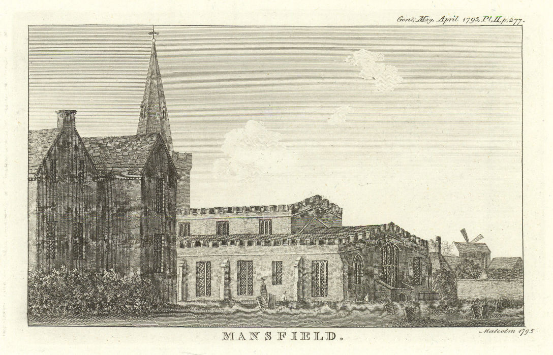 St Peter and St Paul's Parish Church at Mansfield, Nottinghamshire 1795 print