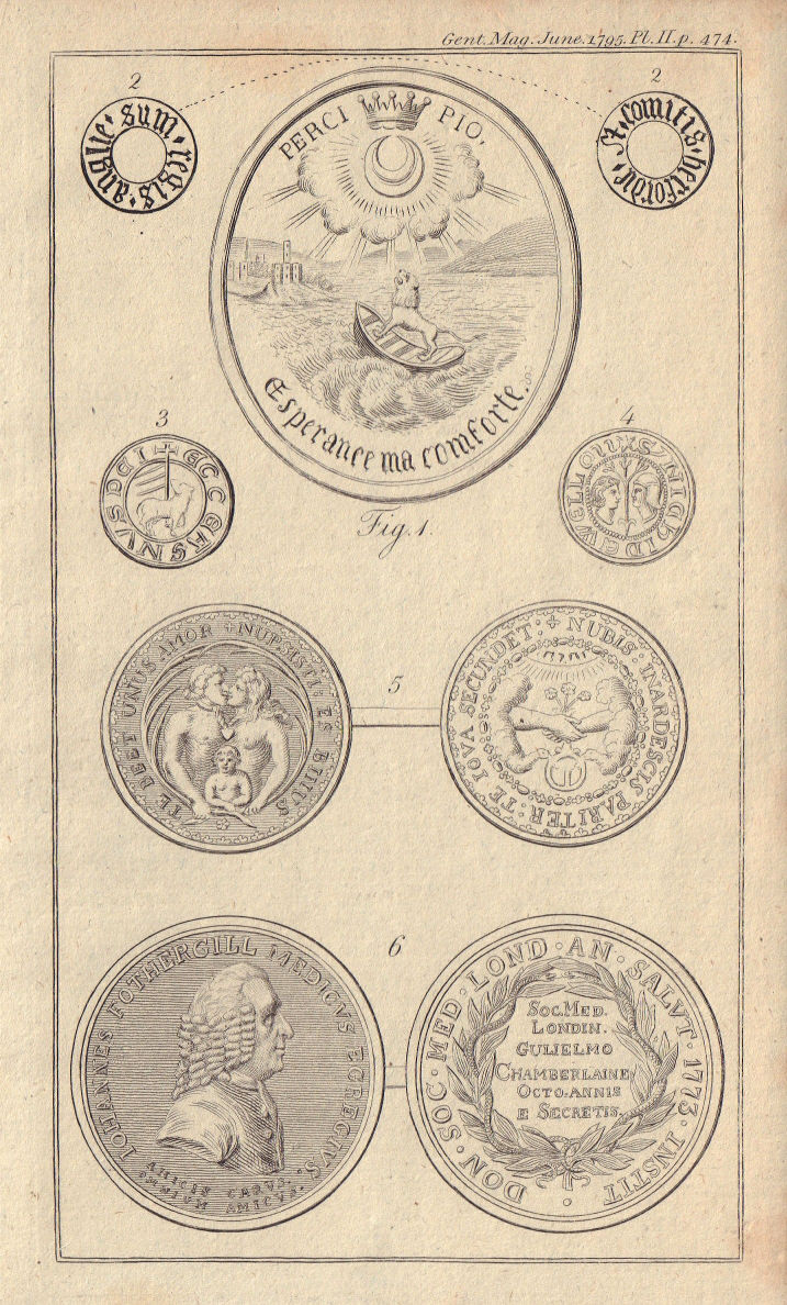 Associate Product Percy family seal. Connubial & Fothergill Medals. William Chamberlaine 1795