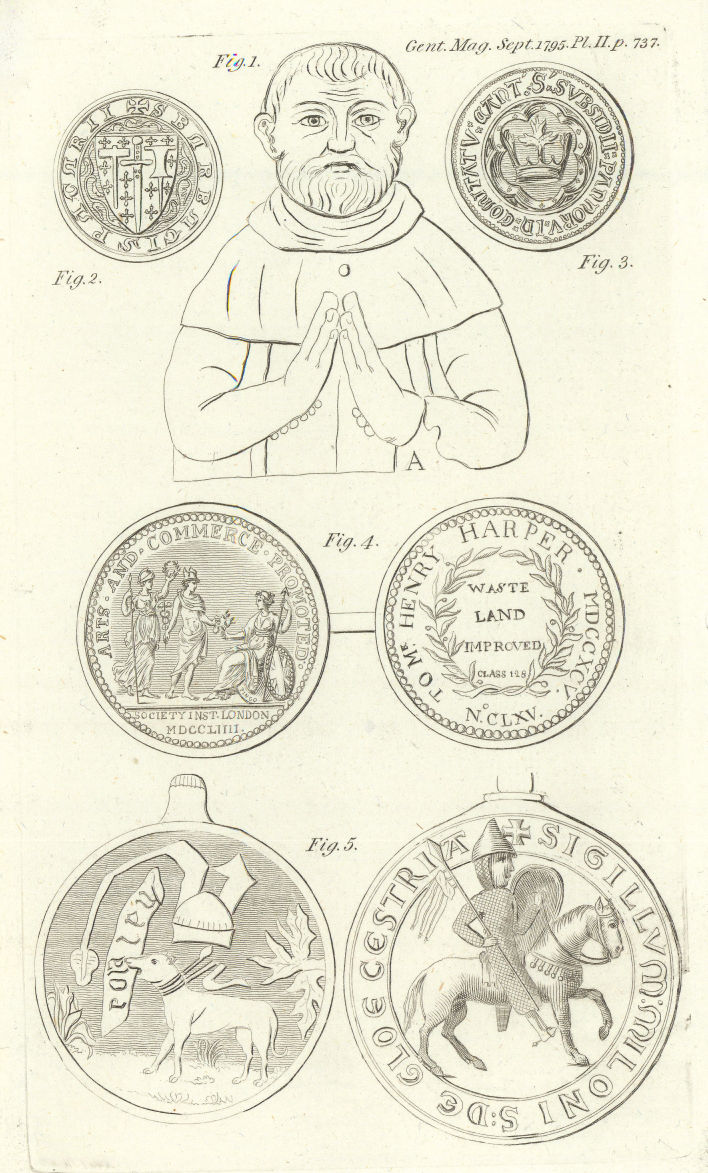 Brass figure, St Peter & St Paul Church, Deddington, Banbury, Oxon 1795 print