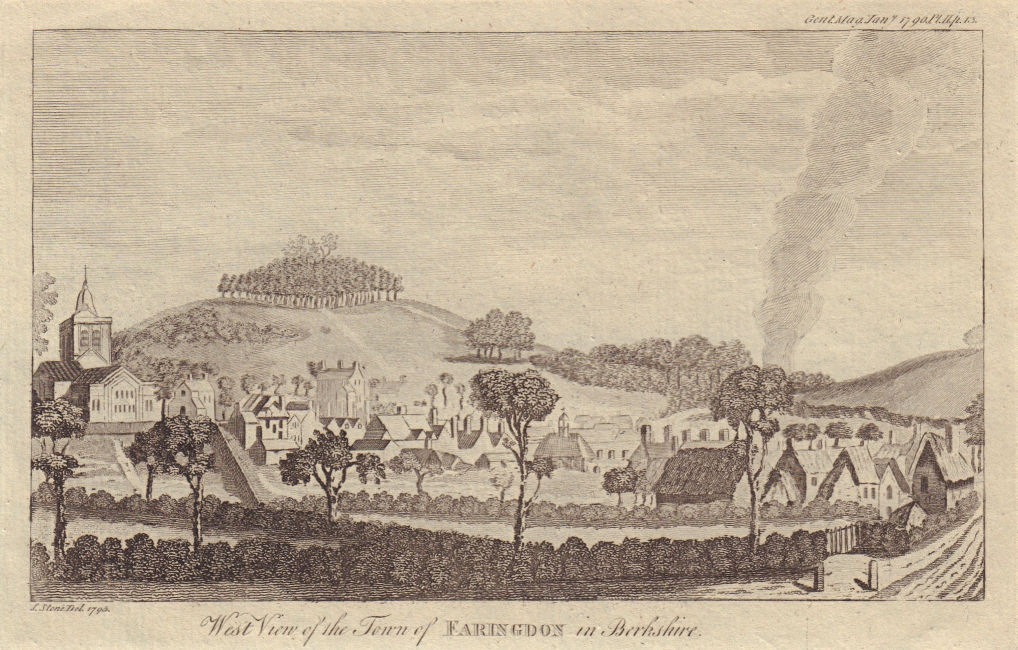 Associate Product West view of the town of Faringdon in Berkshire (now Oxfordshire) 1796 print