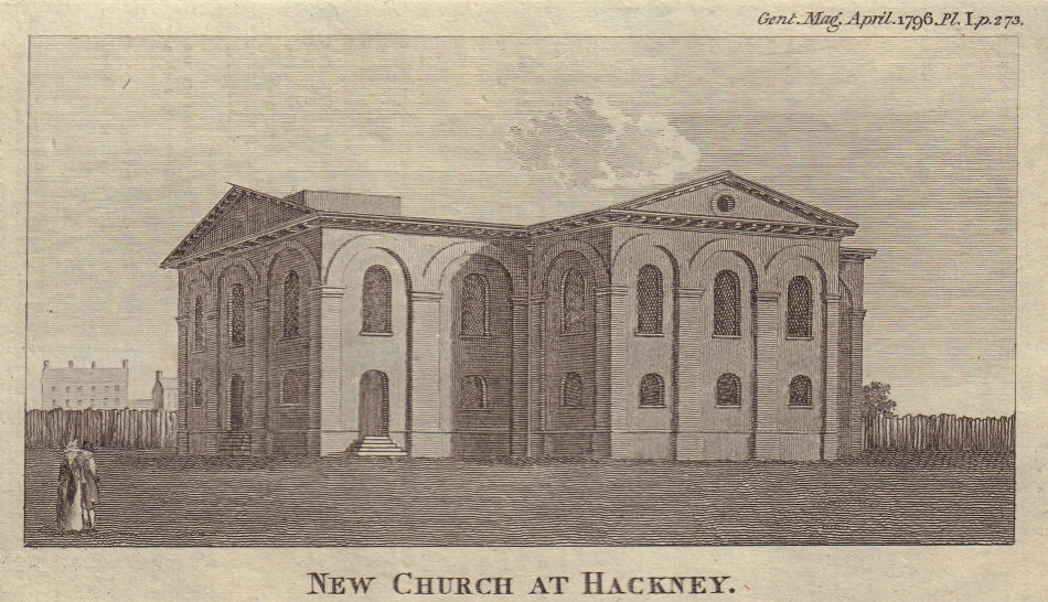 Church of St John-at-Hackney, London. Tower added 1814. 1796 old antique print