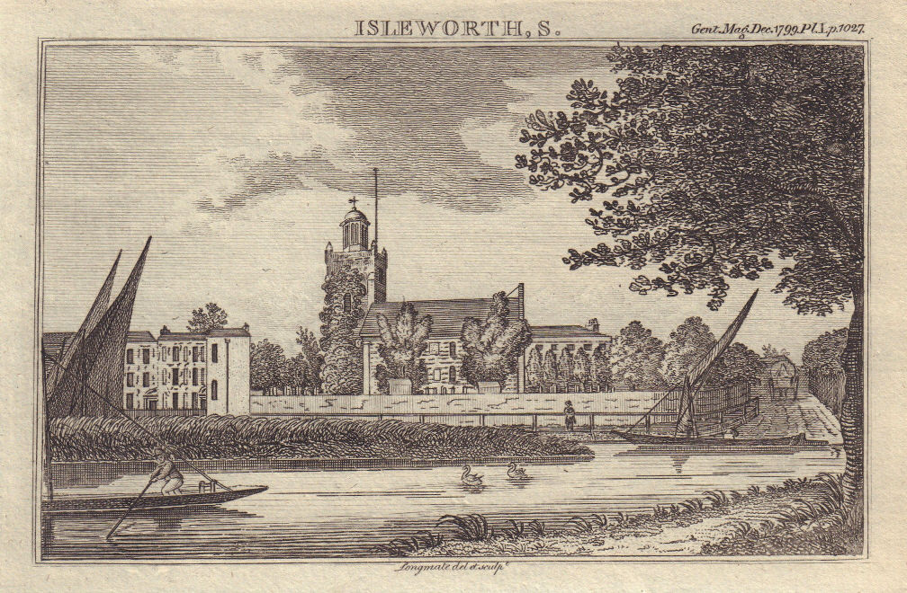 Associate Product View of All Saints church, Isleworth. London 1799 old antique print picture