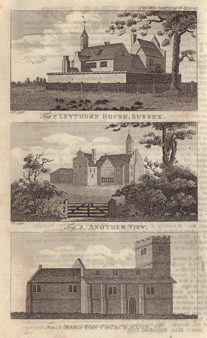 Views of former Leythorne House Sussex. St Nicholas church, Marston, Oxford 1799